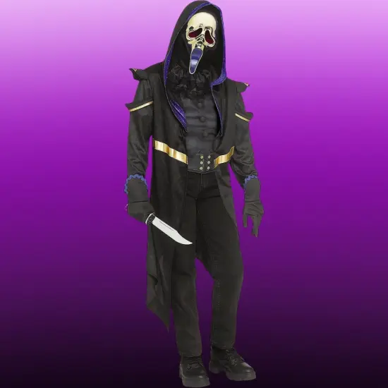 Kids Masquerade Ghost Costume with Gold Mask and Hooded Coat {2}