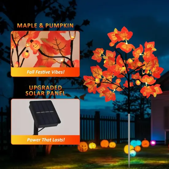 4 Packs Solar Maple Leaf Pumpkin Lights Outdoor Decor - 80LED {5}