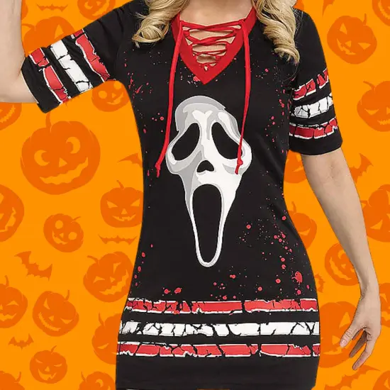 Adult Ghost Face Dress Costume Lace Up Tunic Style Small Fits {2}
