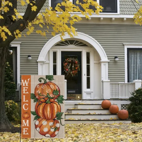 Fall Welcome Garden Flag - 12''x18'' (Pumpkin) {2}