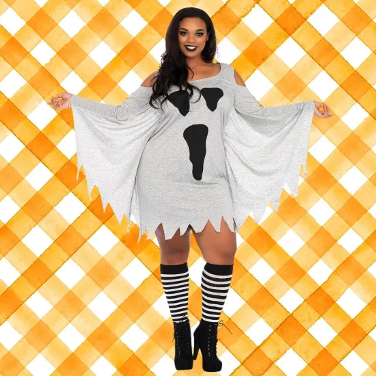 Jersey Ghost Dress Costume with Cold Shoulder Detail for Adult {1}