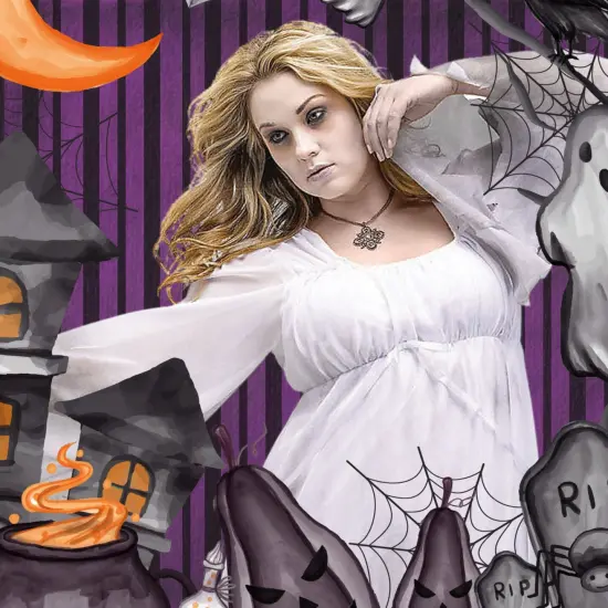 Women's Gothic Ghost Costume Long Flowing Plus Size Dress {4}