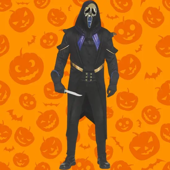 6 Feets Adults Masquerade Ghost Killer Costume with Hood and Gold Mask {1}