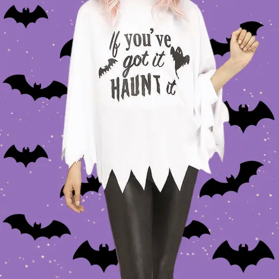 Kids Black and White Ghost Poncho Costume with Hood Fits {4}