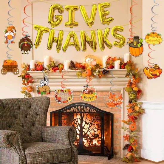 16 Inches Thanksgiving Foil Balloons and Banner - Give Thanks (Gold) {5}