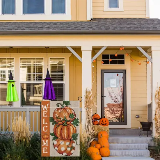 Fall Welcome Garden Flag - 12''x18'' (Pumpkin) {4}