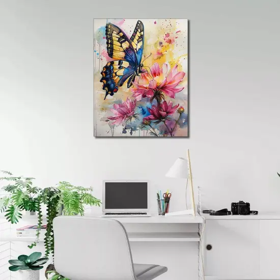 Butterfly Paint by Numbers Watercolor Butterfly Adults Paint by Number Kits Flowers Adults' Paint-by-Number Kits Abstract Style Oil Hand Painting Craft for Home Decor 16x20 Inch (Frameless) {2}