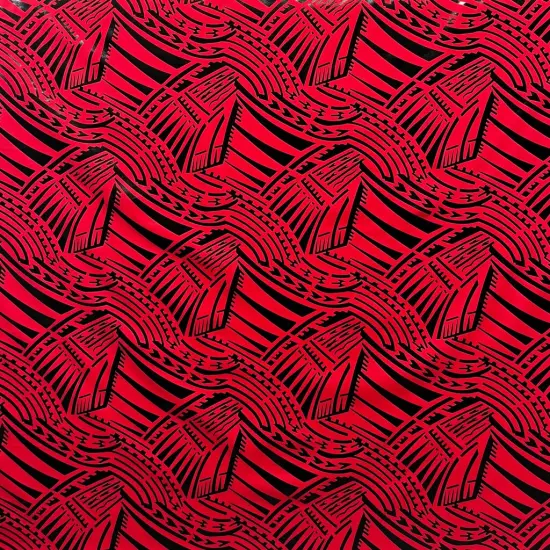 1 Yard Polynesian Traditional Pattern Foil Fabric Shiny Polyester 60 Inches Wide Yellow & Black {2}