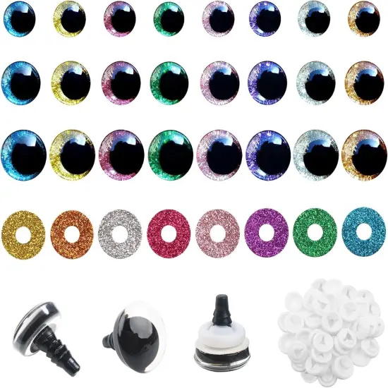 48 Set Glitter Plastic Safety Eyes for Amigurumis 16mm 18mm 25mm {1}
