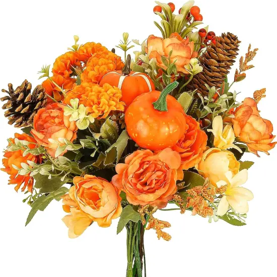 10PCS Artificial Fall Flowers - Orange {1}