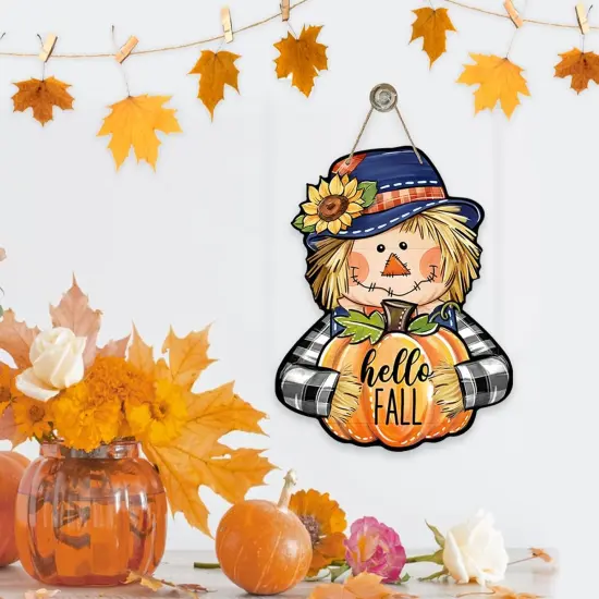 Hello Fall Scarecrow Front Door Sign {4}