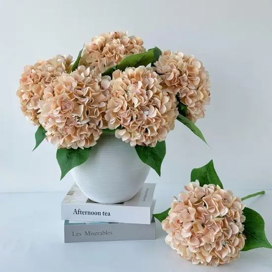 5 Pcs Light Coffee Silk Hydrangeas - 20'' {1}