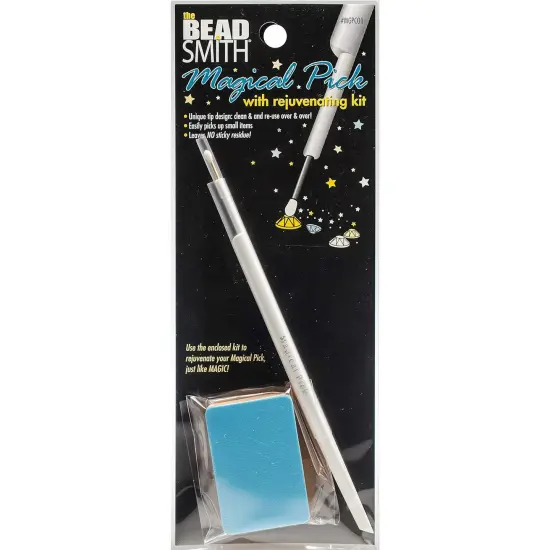 The Beadsmith Magical Pick, with rejuvenating kit, 6 inches, Resin Tip with Cover, Angled Edge Bottom, Ideal for Working with Rhinestones, Seed Beads, Flat Back Stones, Diamond Painting and Nail Art {1}