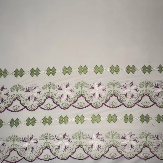 1 Yard Plumeria Flower Embroidered Double Border Polyester Fabric 56 Inch Width Black {4}