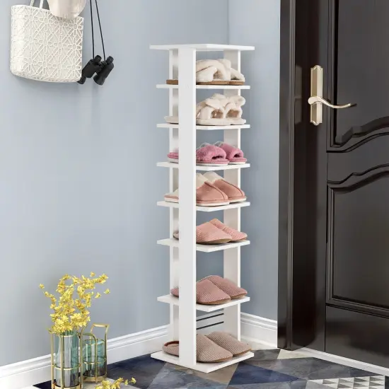 Costway Wooden Shoes Storage Stand 7 Tiers Shoe Rack Organizer Multi-shoe Rack Shoe box White/Black {8}