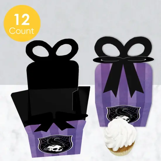 Big Dot of Happiness Goth Girl Bow Boxes, Black and Purple Halloween or Gothic Birthday Party Square Favor Gift Boxes - Set of 12 {4}