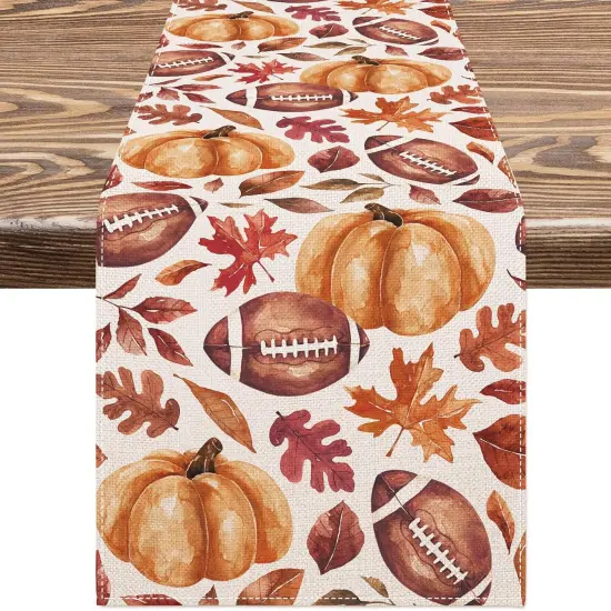 AnyDesign Fall Table Runner Pumpkin Football Maple Leaves, 13 x 72 Inch {1}
