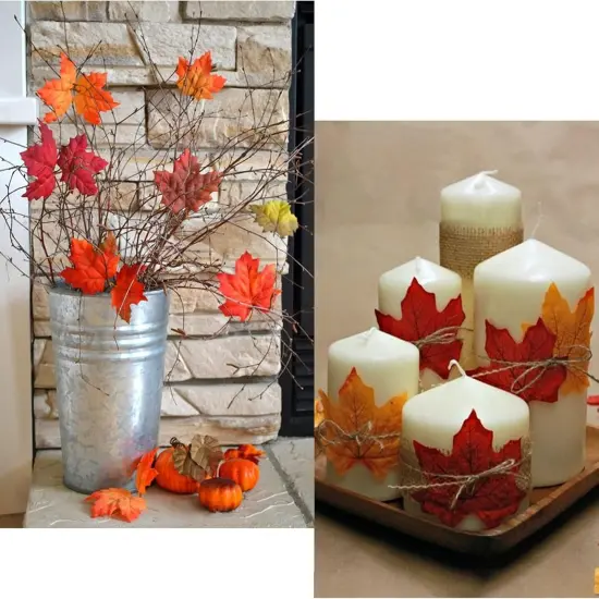 4 Pcs Fall Plants Stem with 100 Pcs Maple Leaves {5}