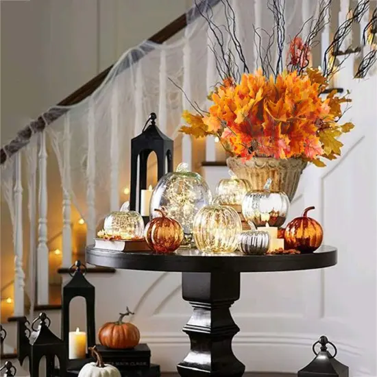 4 Pcs Artificial Fall Maple Leaves Branches Bush {2}