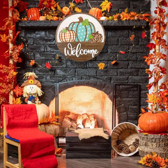 Fall Welcome Door Sign 3D Assorted Pumpkin Wooden {3}