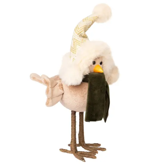 Northlight Standing Bird in Winter Apparel Christmas Figure - 9" - Beige and Green {5}