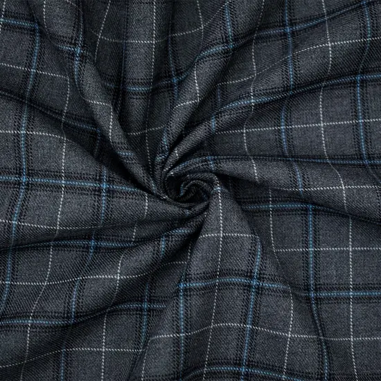 Gray-Blue-Multi Poly-Wool Plaid Woven Twill Suiting Fabric By the Yard {1}
