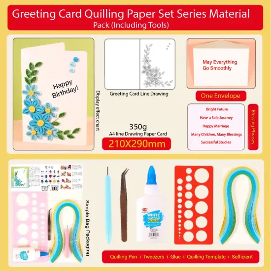 Greeting Card Making Kit. Myosotis Flowers DIY Quilling Kit F07M3-5-FL6 {2}