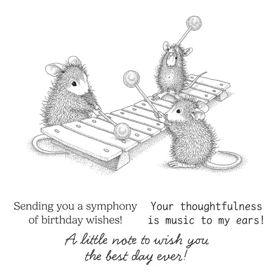 House Mouse Cling Rubber Stamp-Music To my Ears, Rare Bloom {3}