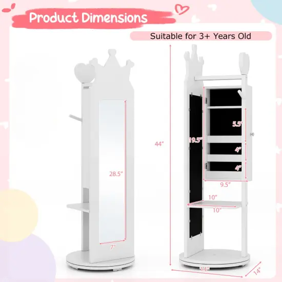 MDF Vanity Set with Full-Length Mirror, Jewelry Armoire and Stool White {4}