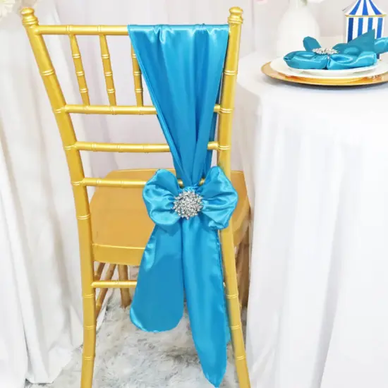10 Pieces Turquoise Satin Chair Wraps, 8"x108" Bright Event Bands {2}