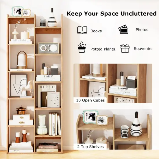11-Tier Modern Bookcase with Anti-Tipping Kits and Open Storage Shelves Natural {6}