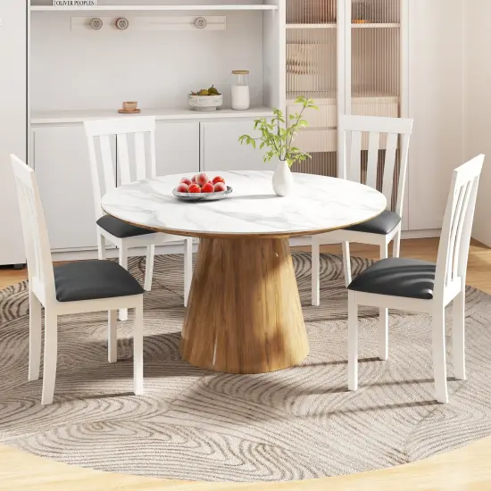 Set of 2 Wooden Kitchen Chairs with Comfortable Padded Seat and Rubber Wood Frame White {4}