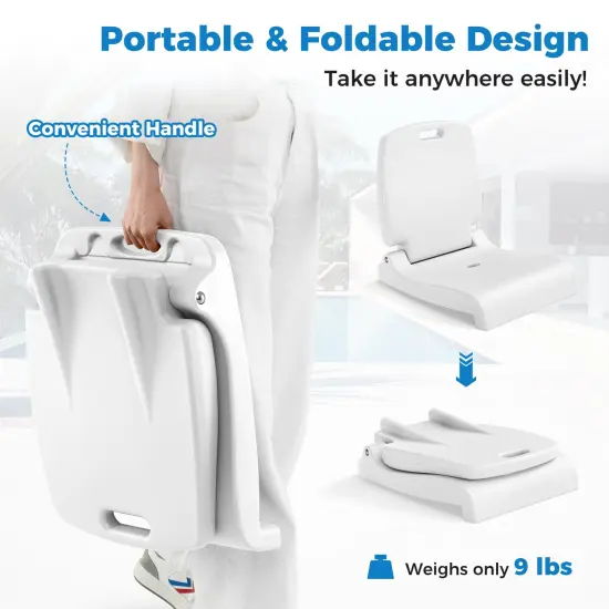 Foldable Outdoor Pool Chair with Handle and Back Support White {3}