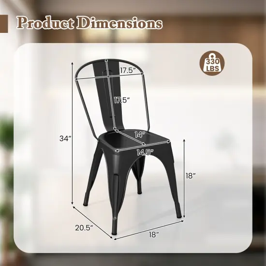Set of 4 Metal Dining Chairs with Removable Backrest and Anti-slip Pads Gun Color {8}