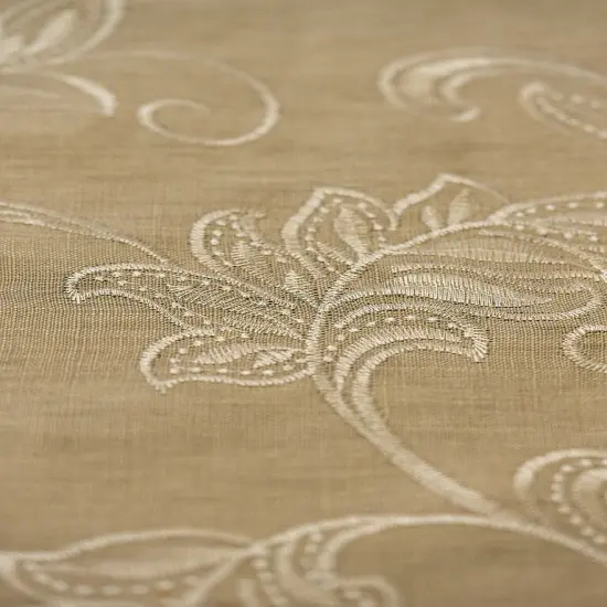 1 Yard Natural Ivory Pure Linen Foliage Embroidered Fabric Midweight Woven 54 Inch Width {3}