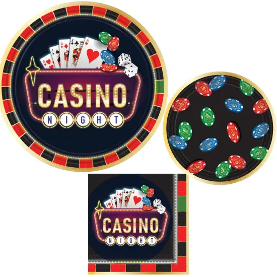Casino Night Party Supplies Bundle, 10.5" Paper Dinner Plates, 7" Paper Appetizer Plates, and Luncheon Napkins, Serves 8 {1}