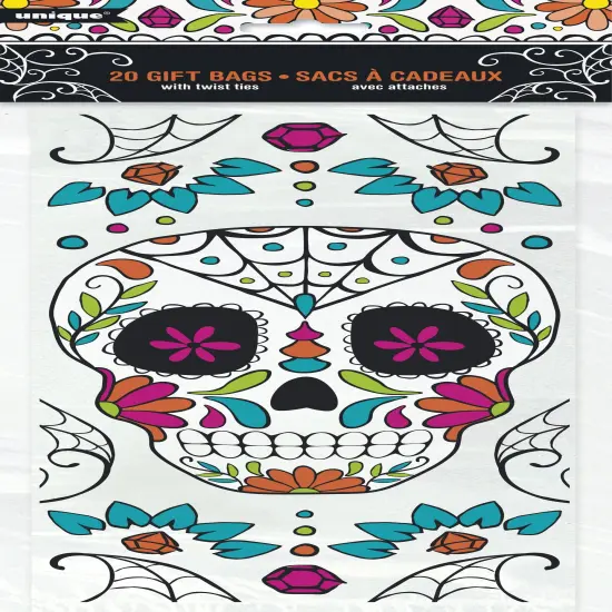 Skull Day of the Dead Cellophane Treat Bags - 20ct {2}