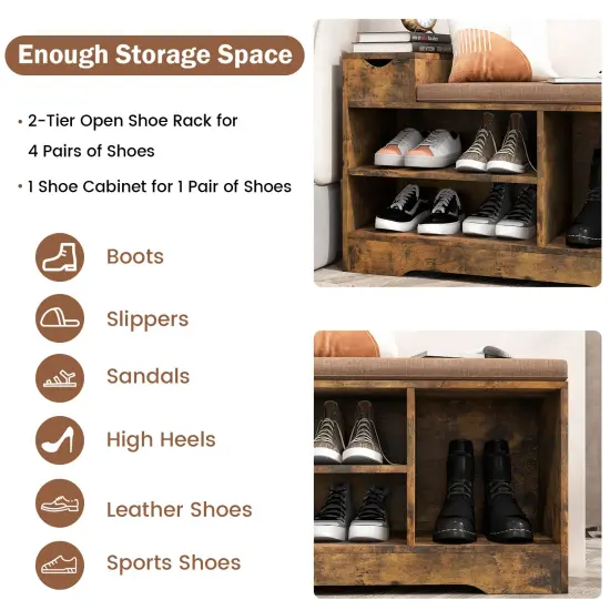 Storage Bench with Drawer and Open Shelves for Entryway and Shoes {4}
