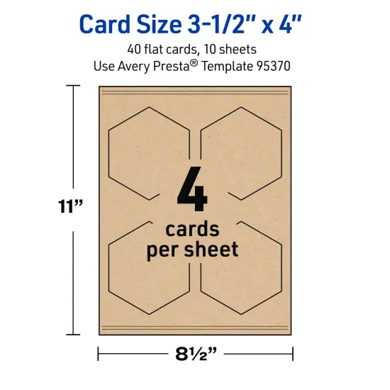 Avery Printable Hexagon Flat Cards, Sure Feed Technology, 3-1/2" x 4", Matte Kraft Brown Cardstock, Print-to-The-Edge, Laser/Inkjet Printable, 40 Total {11}