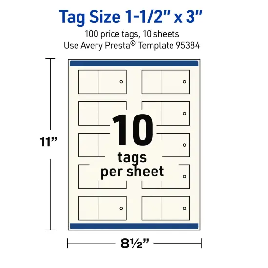 Avery Printable Perforated Rectangle Price Tags, Sure Feed Technology, 1-1/2" x 3", Matte Ivory Cardstock, Print-to-The-Edge, Laser/Inkjet Printable, 100 Total {11}