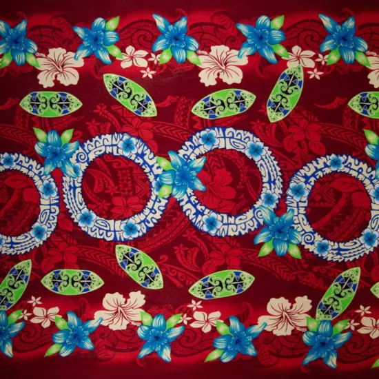 1 Yard Rings of Polynesia Rayon Fabric 45" Wide, 100% Rayon Red {1}
