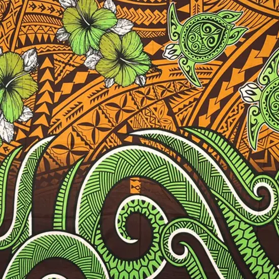 Hibiscus Turtles Waves Polyester Sarong 72" L x 45" W Gold {3}