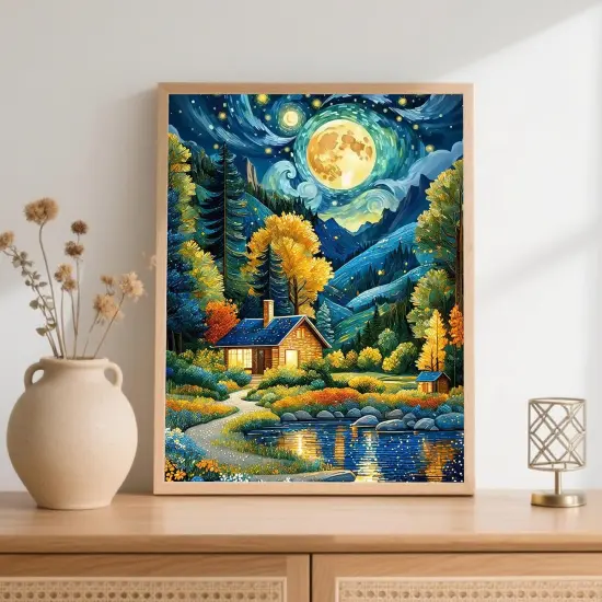 Landscape Paint by Numbers Kit - 16x20 Inch (Starry Cabin) {2}