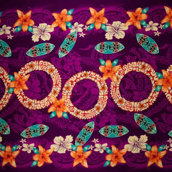 1 Yard Rings of Polynesia Rayon Fabric 45" Wide, 100% Rayon Purple {1}