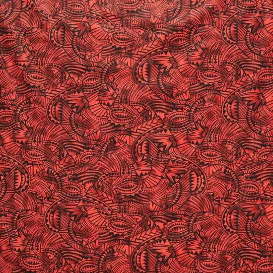 1 Yard Traditional Polynesia Tattoo All Over Fan Design Poly Cotton Fabric 45 Inch Width Red {7}