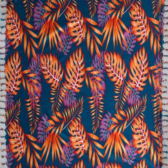 72" L x 45" W All Over Split Leaves Rayon Sarong with Fringes Royal {4}