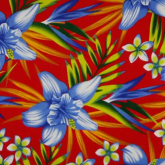 1 Yard Hippeastrum Plumeria Birds of Paradise Palm Leaves Rayon Challis Fabric 45" Wide Purple {4}