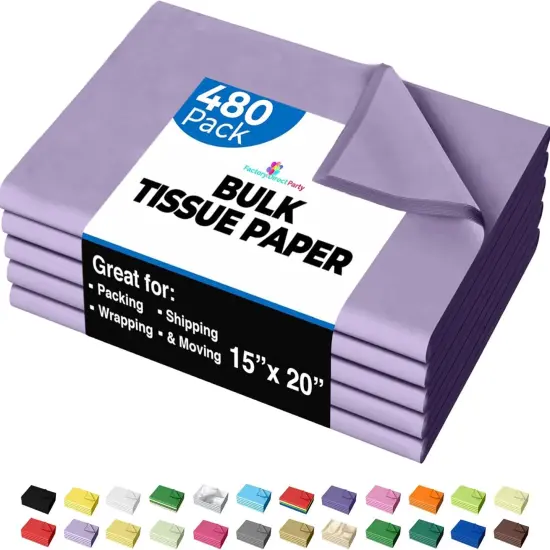Tissue Paper for Gift Bags - 15" x 20"Bulk Tissue Paper Dark Blue 480 Sheets - 10lb Newsprint for Packing, Birthday Gift Box Filler, Packing Supplies for Moving SuppliesLavender {1}