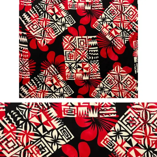 1 Yard Hibiscus Geometric Floral Design Rayon Fabric 45 Inches Width Red {7}