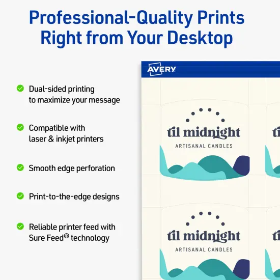 Avery Printable Arched Square Business Cards, Sure Feed Technology, 2" x 2-2/10", Matte Ivory Cardstock, Print-to-The-Edge, Laser/Inkjet Printable, 120 Total {8}